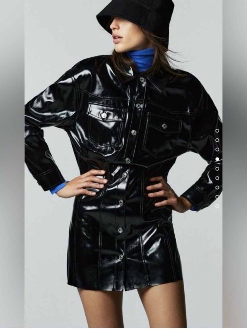 Zara Black Patent Leather Shirt Jacket Dress